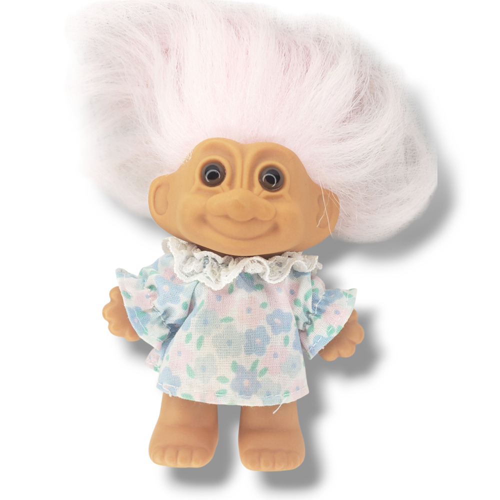Vintage 90's Russ Berrie Floral Dress Troll Girl Doll